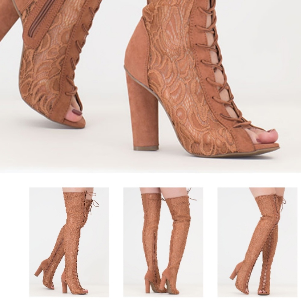 Tan thigh high lace up boots - Picture 3 of 3